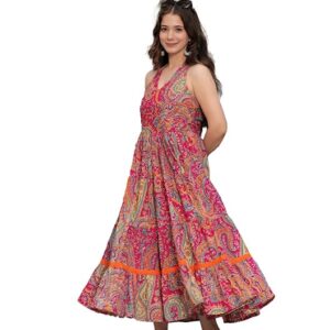 GEHU GARMENTS Women Printed Rayon Flare Kurta | Sleeveless | Paisley Print