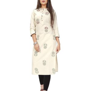 Rajnandini Women's Pure Cotton Relaxed Fit A Line Jaipuri Printed A-Line Kurti (Joplvl116-P)