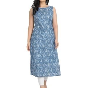 Women’s Cotton Blend Floral Printed Sleeveless Kurta for Girls & Women – Casual Ethnic Wear Kurti