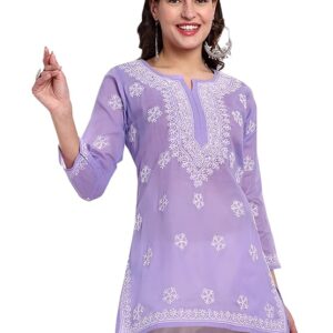 Ada Lucknowi Hand Embroidered Chikankari Cotton Short Kurta Kurti Tunic Top for Women