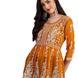 EthnicJunction Georgette Women Chikan Embroidery Short A-Line Kurti