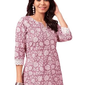 KASOOTI Women's Trendy Floral Print Topper Kurti | Short Kurti with 3/4 Sleeves – Stylish & Comfortable|| Kurta for Women