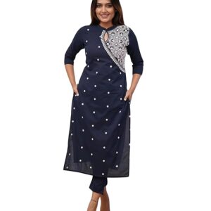 FABNEX Cotton Blend Kurta Set for Women|Women Embroidered Kurta Set|Women Kurta Pant Set
