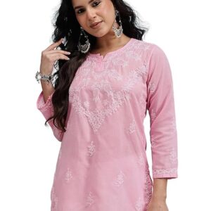 Ada Women's Cotton Regular Fit Chikankari Hand Embroidered Lucknowi Short Top Kurti