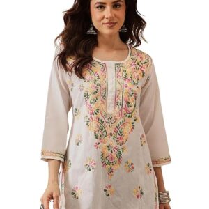 Ada Lucknowi Hand Embroidered Chikankari Cotton Short Kurta Kurti Tunic Top for Women