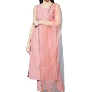 SHOPPING QUEEN Women's Silk Chikankari Kurta Pant with Dupatta